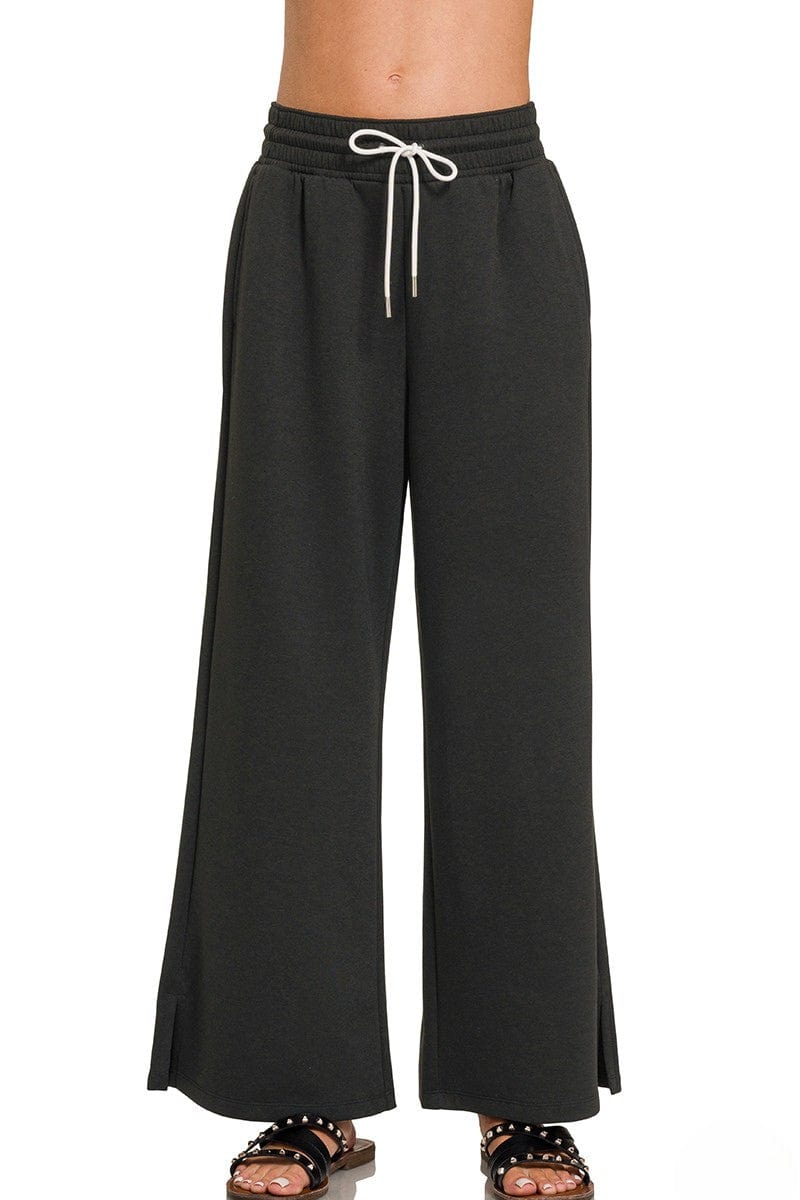 Zenana Scuba Drawstring Lightweight Straight Wide Leg Loungewear