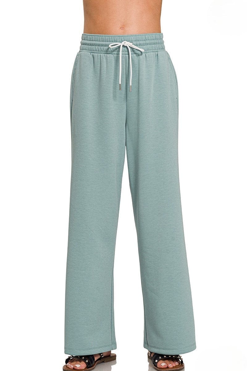 Zenana Scuba Drawstring Lightweight Straight Wide Leg Loungewear Sweatpants