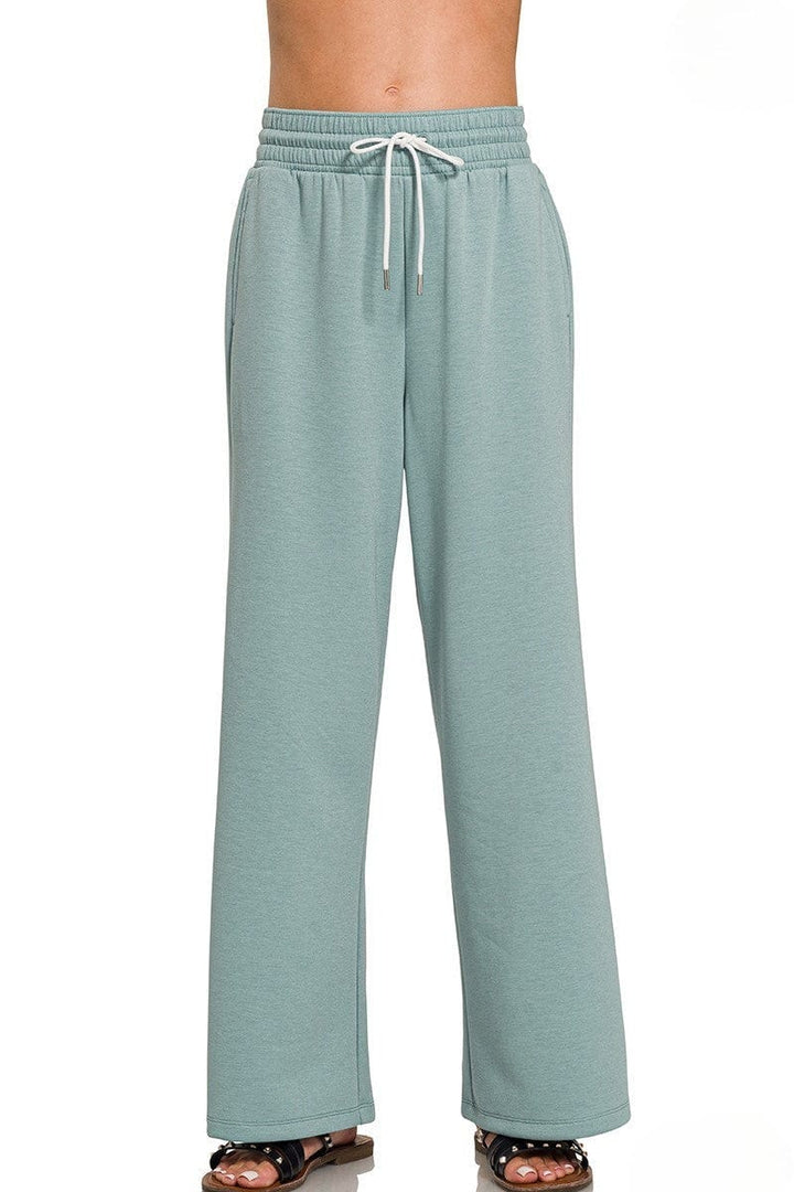 Zenana Scuba Drawstring Lightweight Straight Wide Leg Loungewear Sweatpants