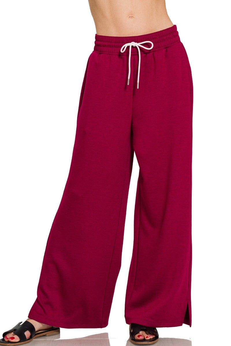 Zenana Scuba Drawstring Lightweight Straight Wide Leg Loungewear