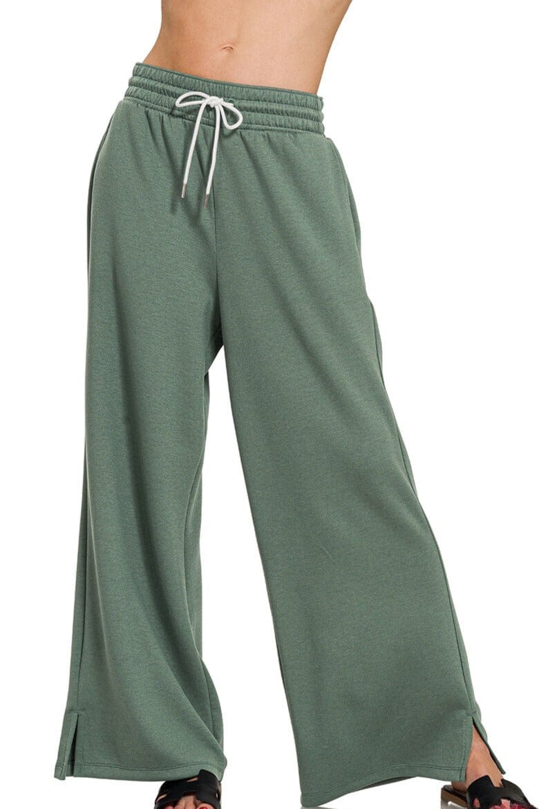 Zenana Scuba Drawstring Lightweight Straight Wide Leg Loungewear Sweatpants