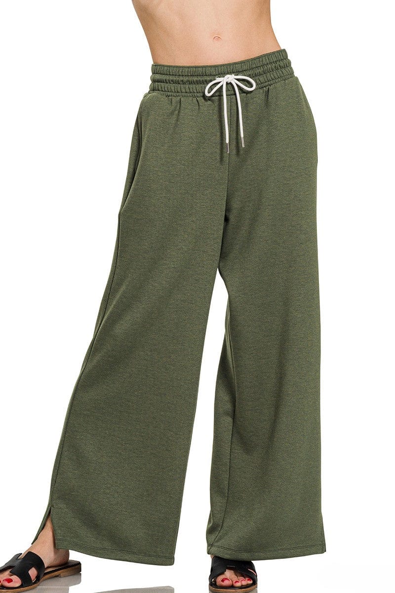 Zenana Scuba Drawstring Lightweight Straight Wide Leg Loungewear Sweatpants