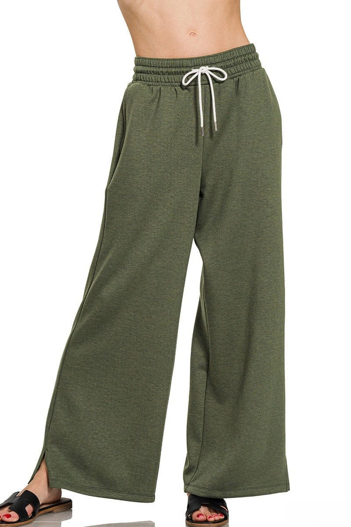 Zenana Scuba Drawstring Lightweight Straight Wide Leg Loungewear Sweatpants