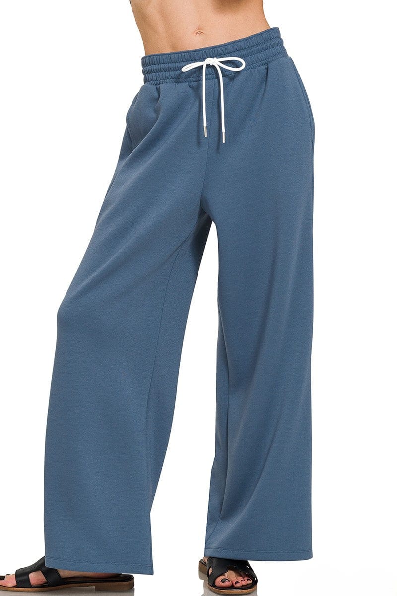Zenana Scuba Drawstring Lightweight Straight Wide Leg Loungewear Sweatpants