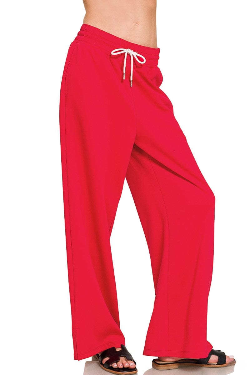 Zenana Scuba Drawstring Lightweight Straight Wide Leg Loungewear