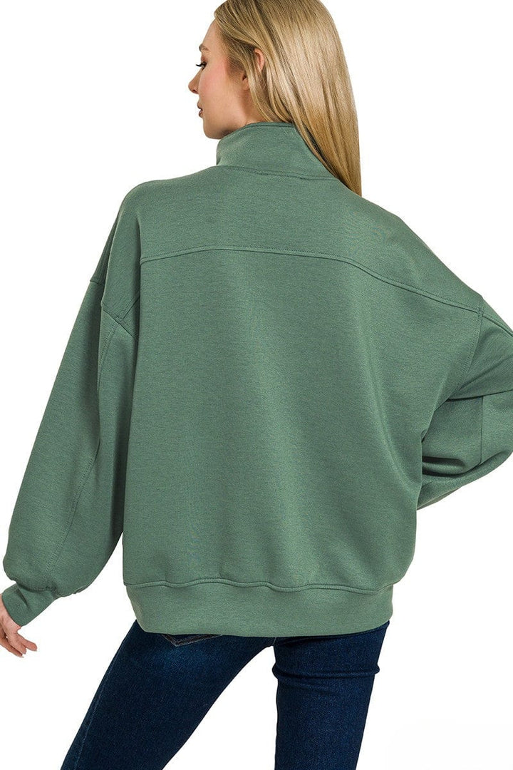 Zenana Scuba Half Zip High Neck Basic Long Sleeve Pullover Top