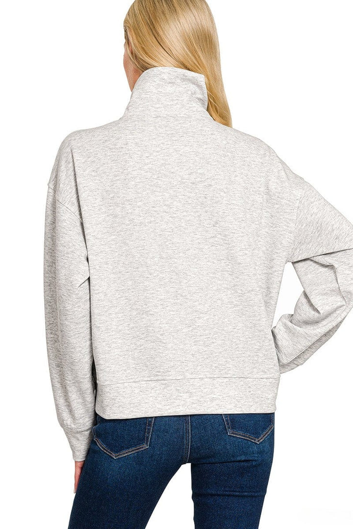 Zenana Scuba Half Zip Pullover with Side Pockets