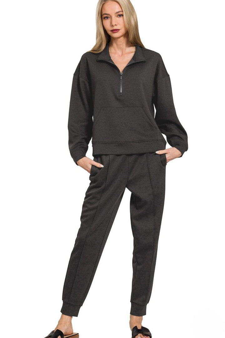Zenana Scuba Half Zip Sweatshirt and Jogger Pants Set