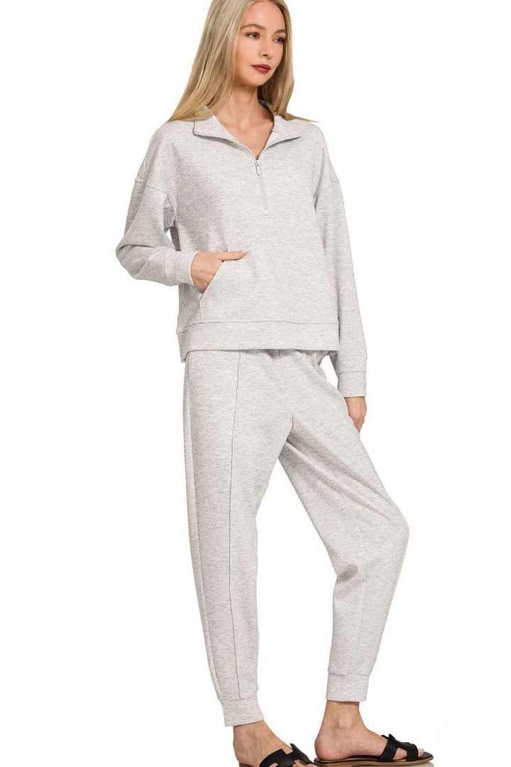 Zenana Scuba Half Zip Sweatshirt and Jogger Pants Set