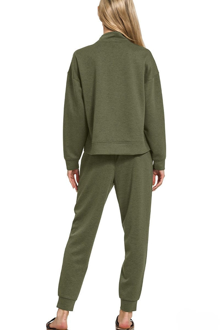 Zenana Scuba Half Zip Sweatshirt and Jogger Pants Set