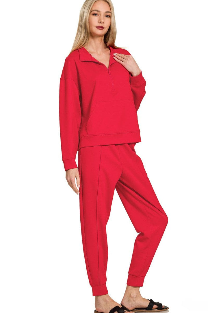 Zenana Scuba Half Zip Sweatshirt and Jogger Pants Set