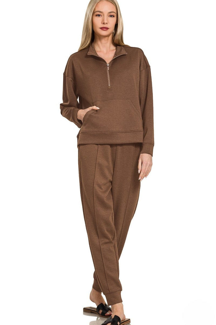 Zenana Scuba Half Zip Sweatshirt and Jogger Pants Set
