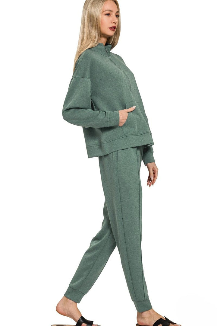 Zenana Scuba Half Zip Sweatshirt and Jogger Pants Set
