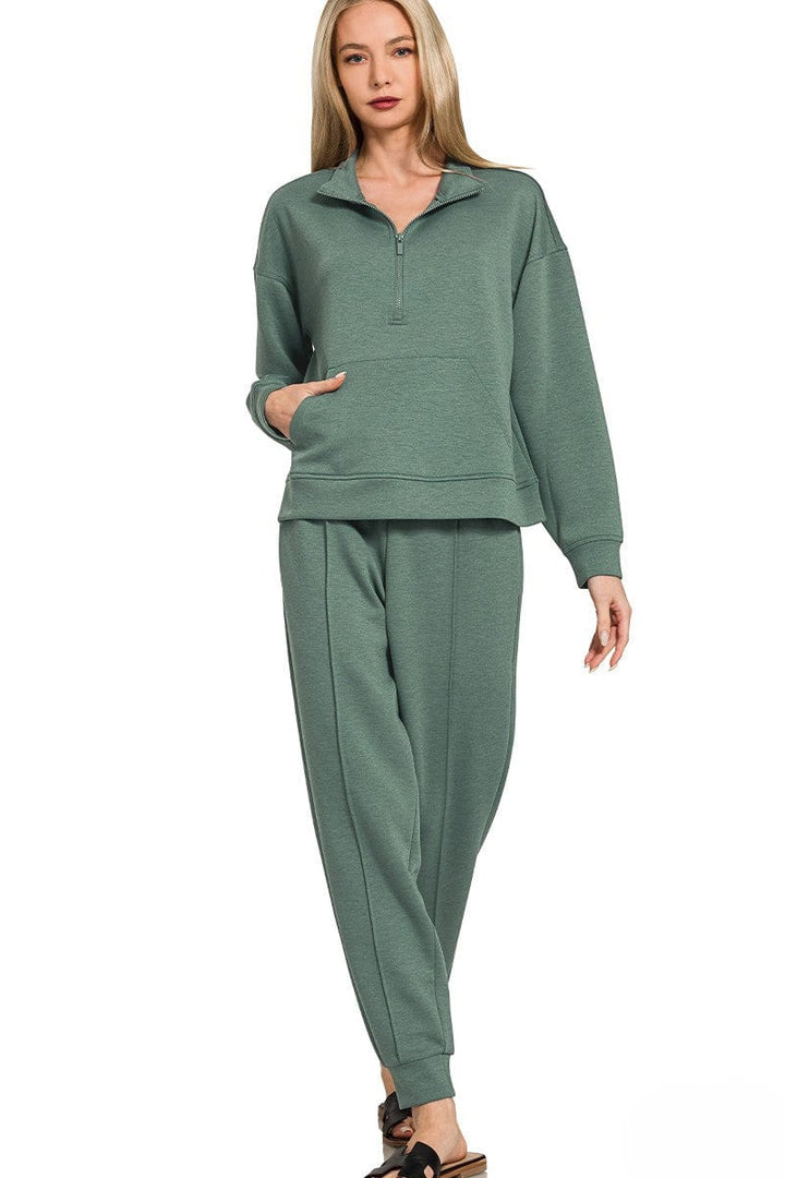 Zenana Scuba Half Zip Sweatshirt and Jogger Pants Set