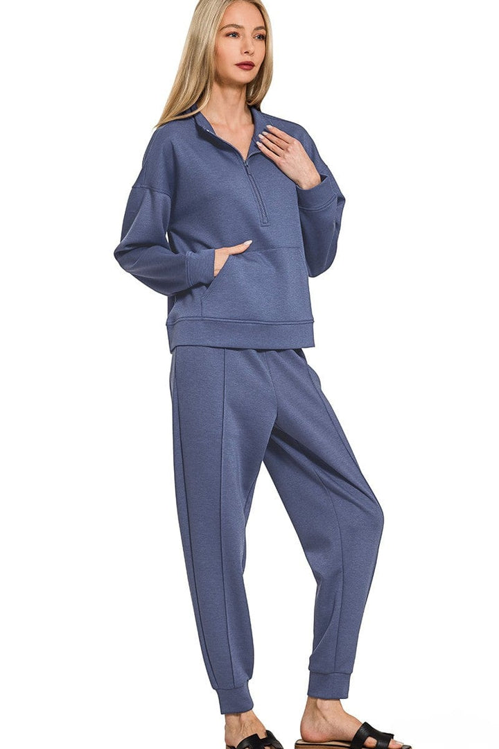 Zenana Scuba Half Zip Sweatshirt and Jogger Pants Set