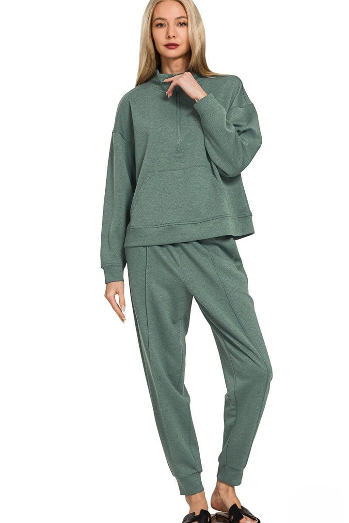 Zenana Scuba Half Zip Sweatshirt and Jogger Pants Set