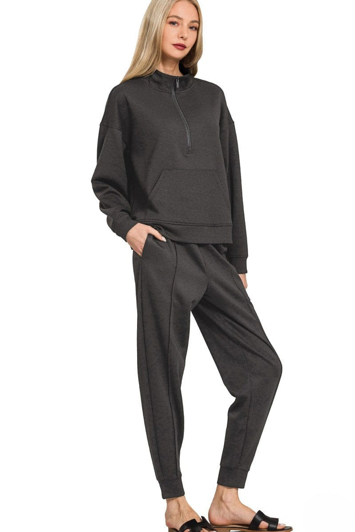 Zenana Scuba Half Zip Sweatshirt and Jogger Pants Set