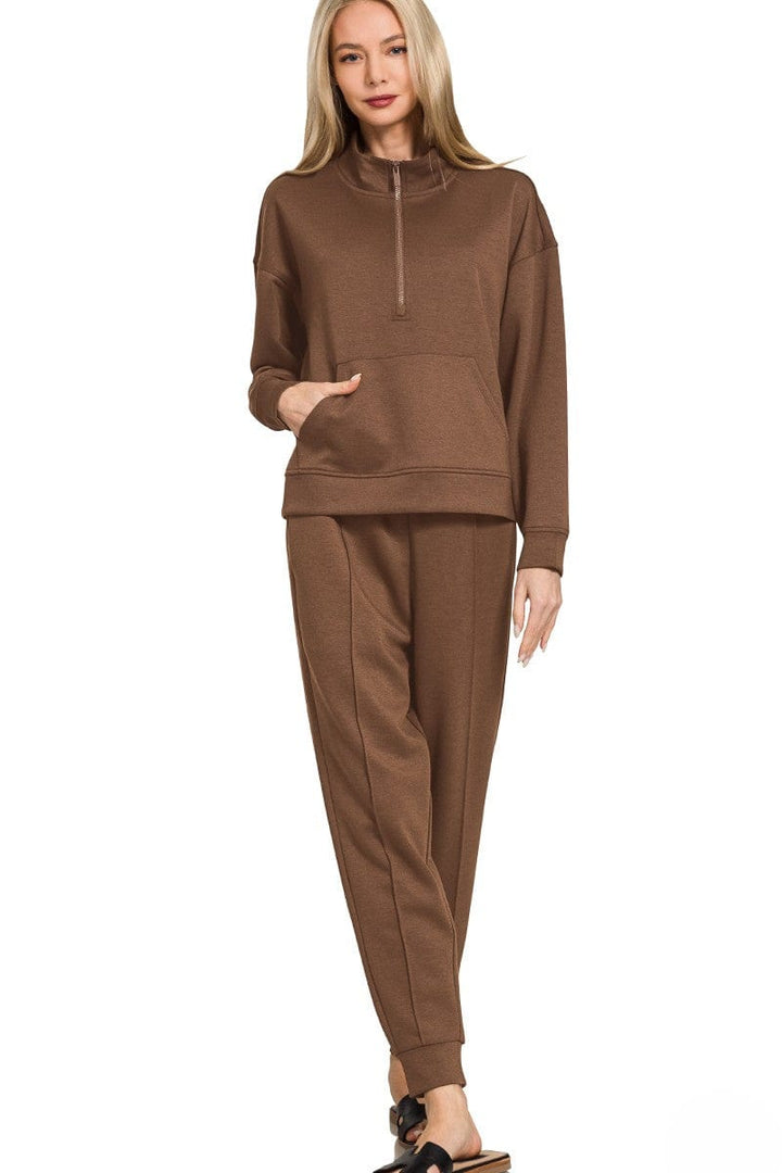 Zenana Scuba Half Zip Sweatshirt and Jogger Pants Set