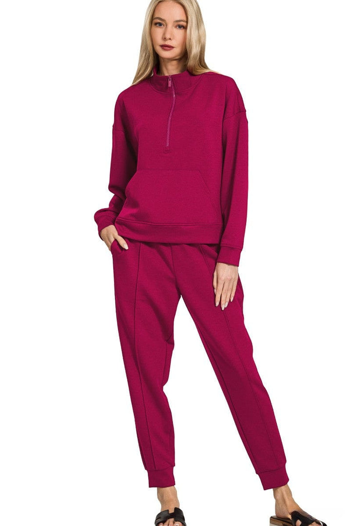 Zenana Scuba Half Zip Sweatshirt and Jogger Pants Set