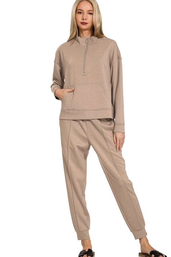 Zenana Scuba Half Zip Sweatshirt and Jogger Pants Set