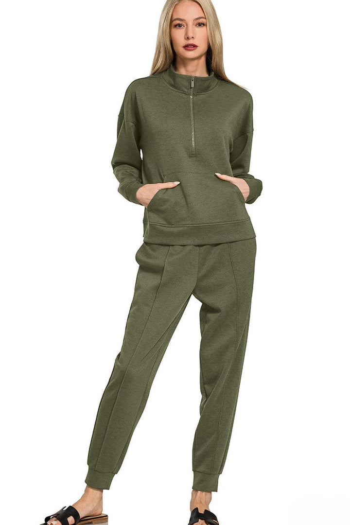 Zenana Scuba Half Zip Sweatshirt and Jogger Pants Set