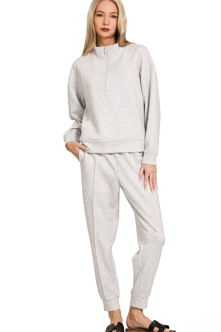 Zenana Scuba Half Zip Sweatshirt and Jogger Pants Set