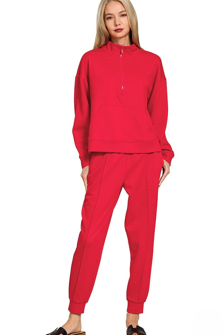 Zenana Scuba Half Zip Sweatshirt and Jogger Pants Set