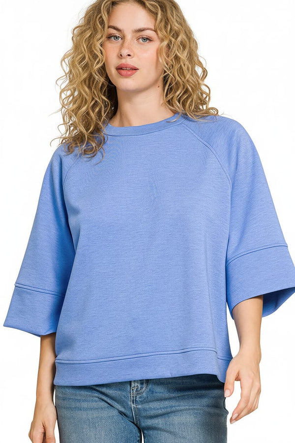 Zenana Scuba Roomy Fit 3/4 Sleeve Pullover