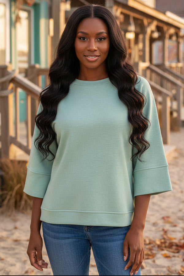 Zenana Scuba Roomy Fit 3/4 Sleeve Pullover