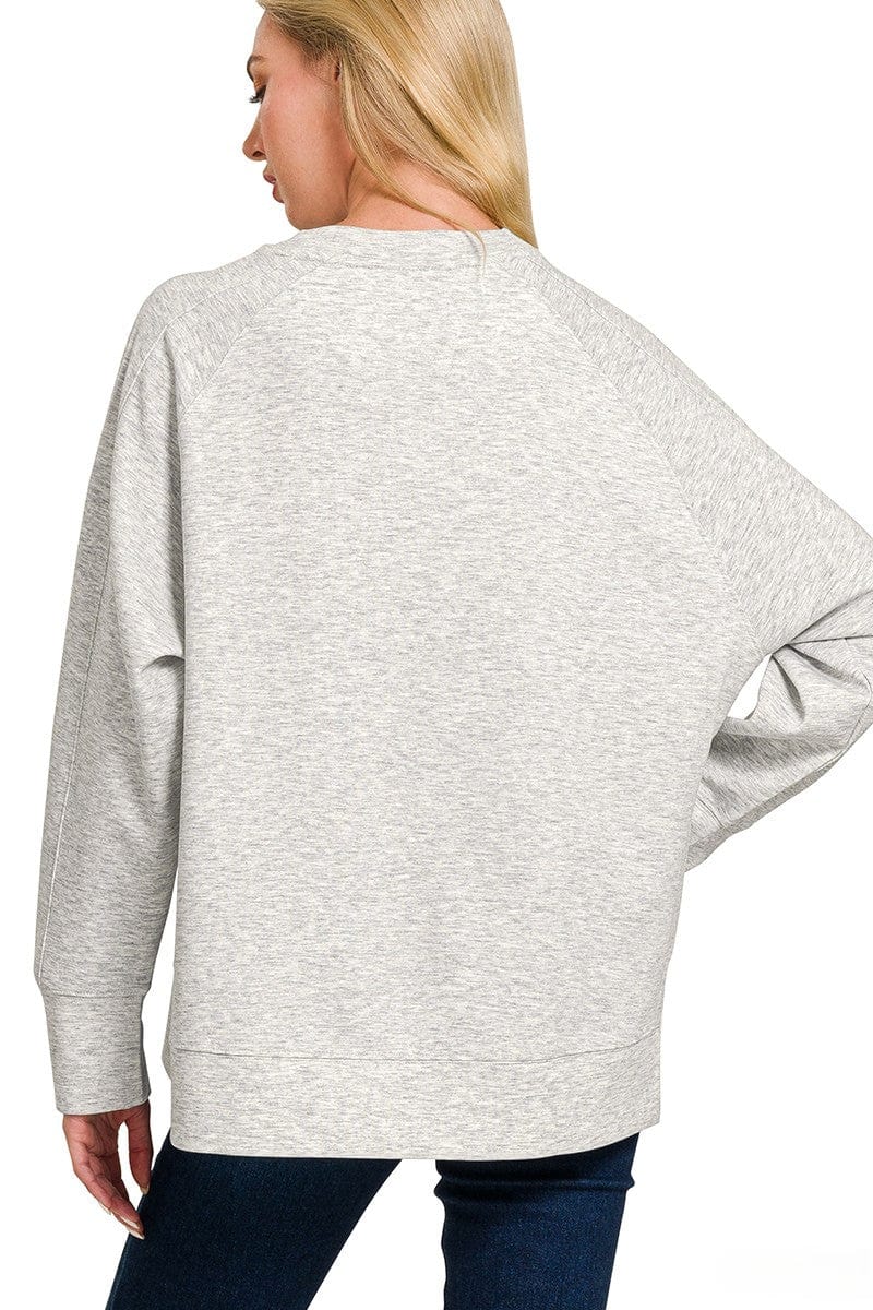 Zenana Scuba Round Neck Pullover Sweatshirt with Side Slit Hemline