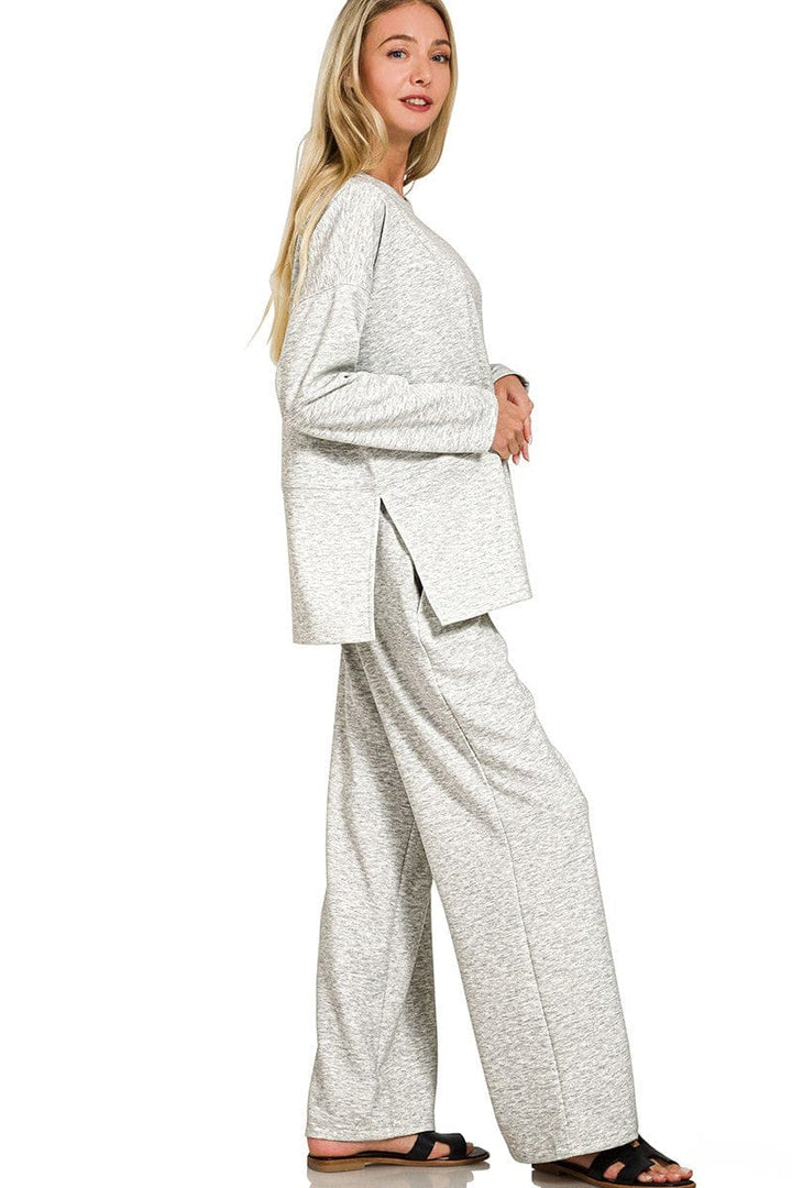 Zenana Scuba Split Side Long Sleeve Top and Pants Set