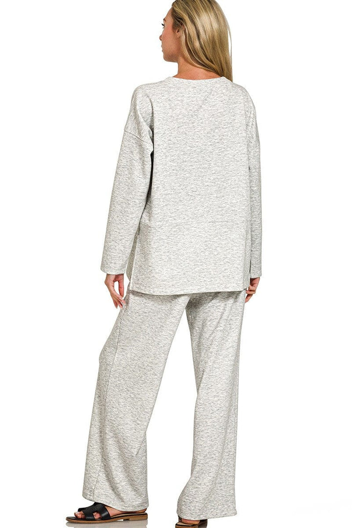 Zenana Scuba Split Side Long Sleeve Top and Pants Set