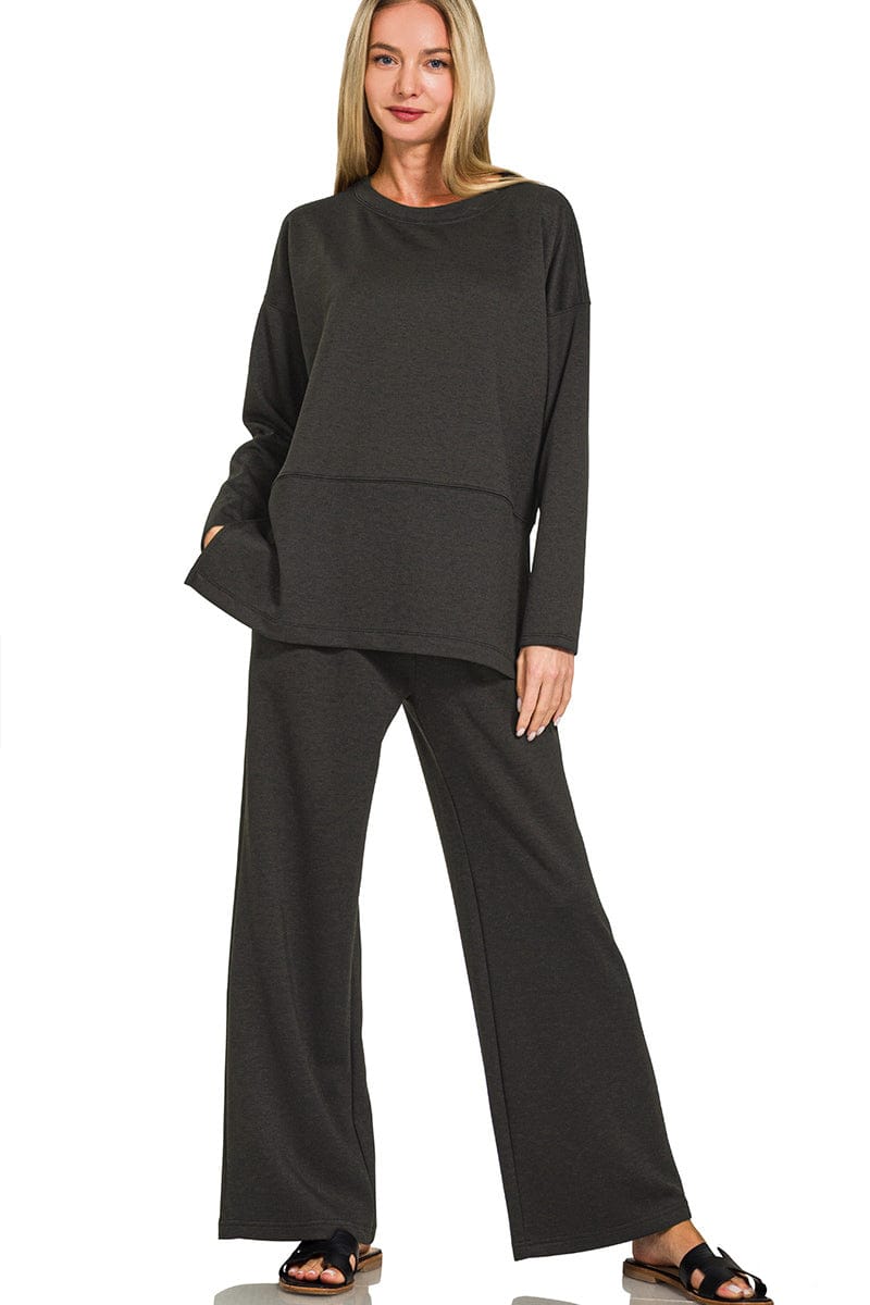 Zenana Scuba Split Side Long Sleeve Top and Pants Set – jfybrand