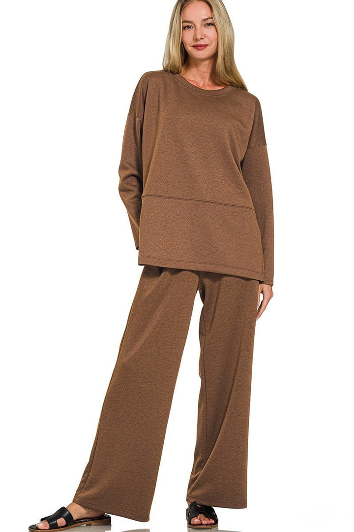 Zenana Scuba Split Side Long Sleeve Top and Pants Set