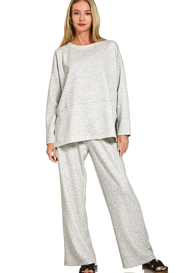 Zenana Scuba Split Side Long Sleeve Top and Pants Set