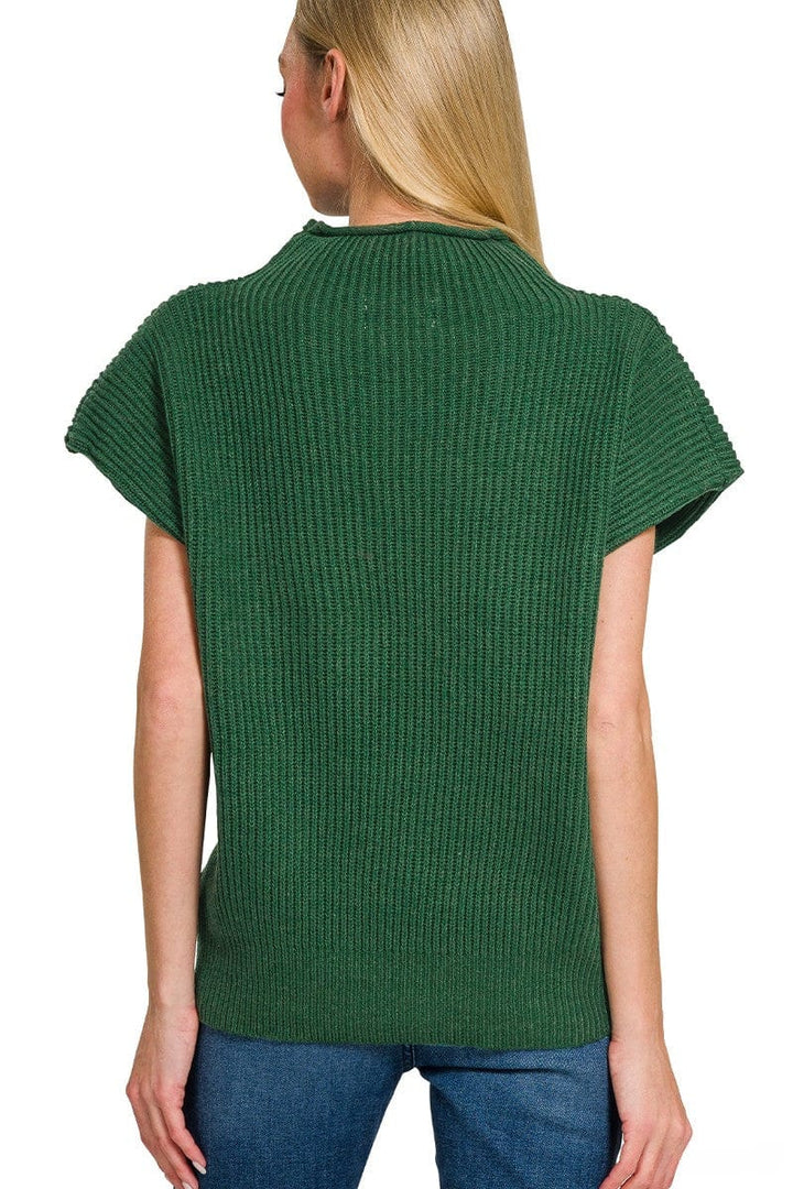 Zenana Shaped Shoulder Wide Mock Neck Short Sleeve Sweater