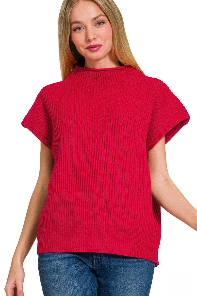 Zenana Shaped Shoulder Wide Mock Neck Short Sleeve Sweater – jfybrand