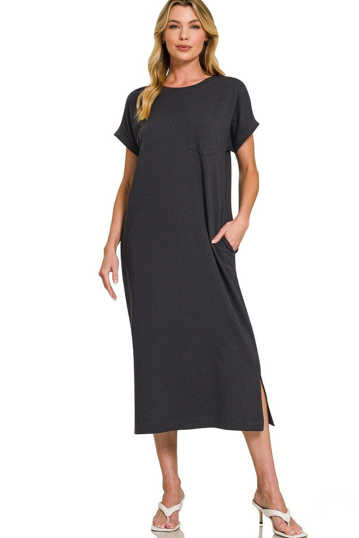 plus size midi t shirt dress Zenana Short Sleeve Front Pocket Midi T-Shirt Dress – jfybrand