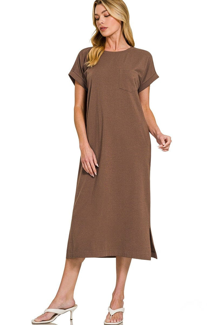 zenana midi dress Zenana Round Neck Side Slit Midi Dress ASH JADE / S