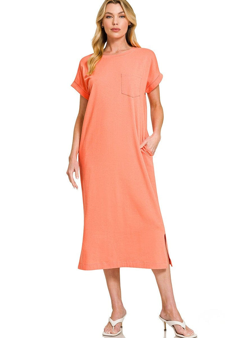 midi t-shirt dress with pockets Royal Blue Pocket Front Midi T-Shirt Dress  PinkBlush
