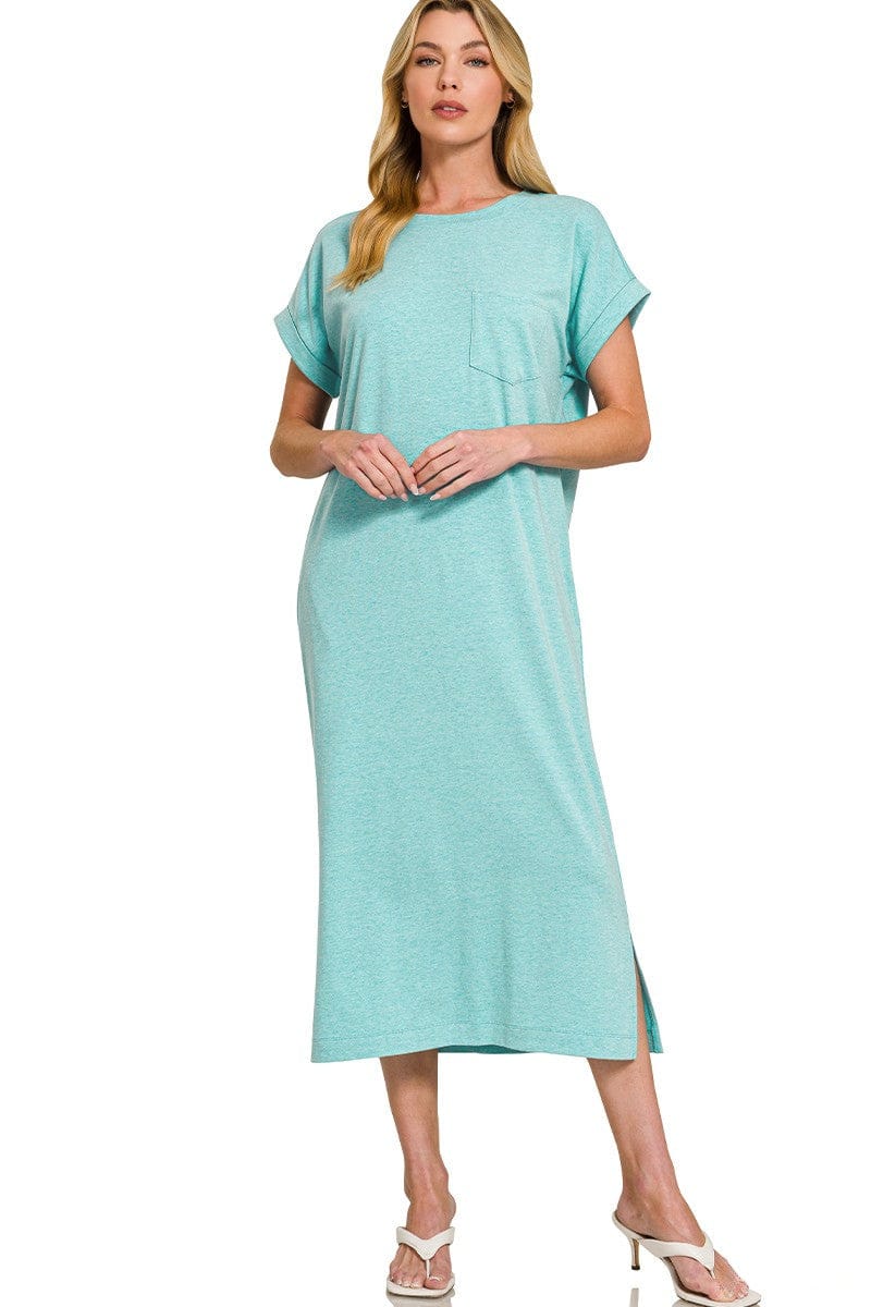 midi t shirt dress with pockets Mint Pocket Front Midi T-Shirt Dress  PinkBlush