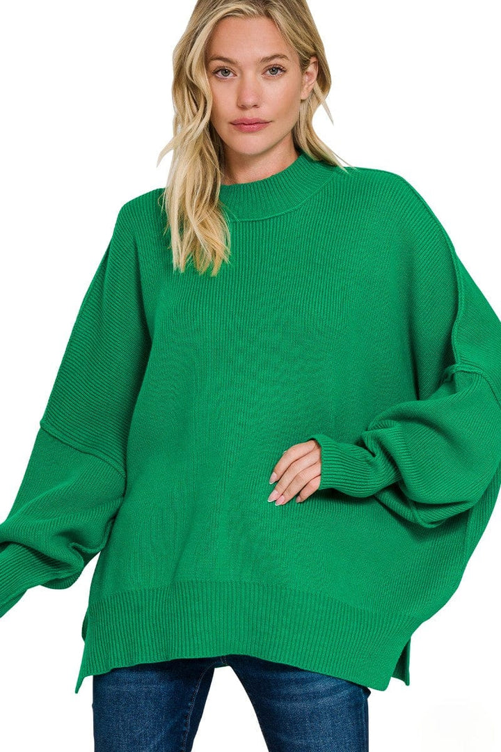 Zenana Side Slit Simple Oversized Sweater