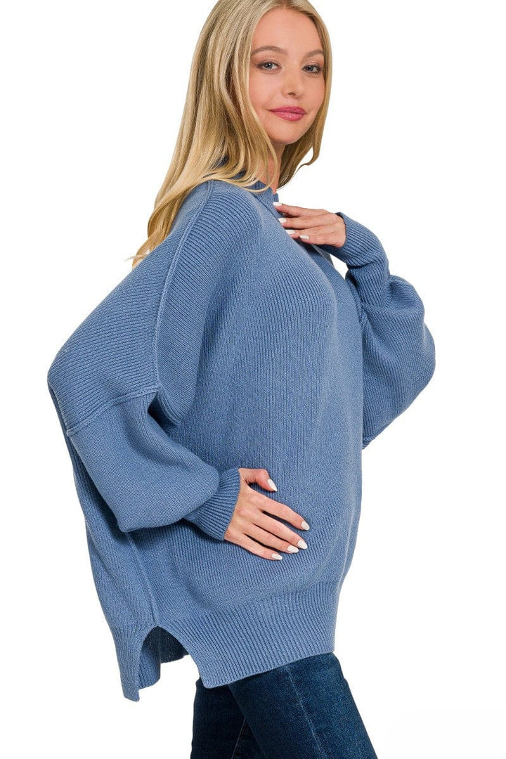 Zenana Side Slit Simple Oversized Sweater