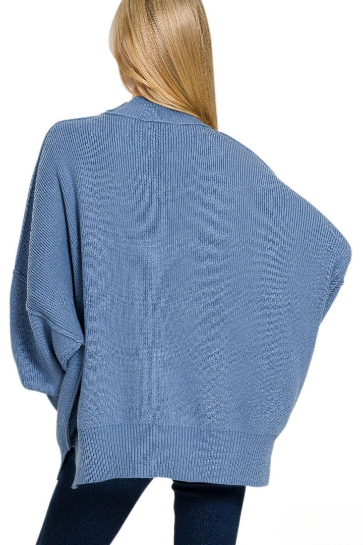 Zenana Side Slit Simple Oversized Sweater