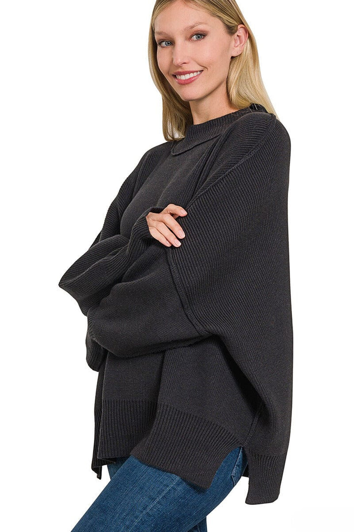 Zenana Side Slit Simple Oversized Sweater