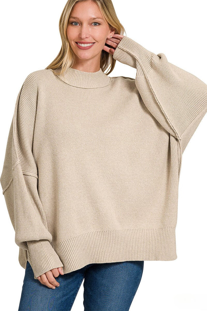 Zenana Side Slit Simple Oversized Sweater