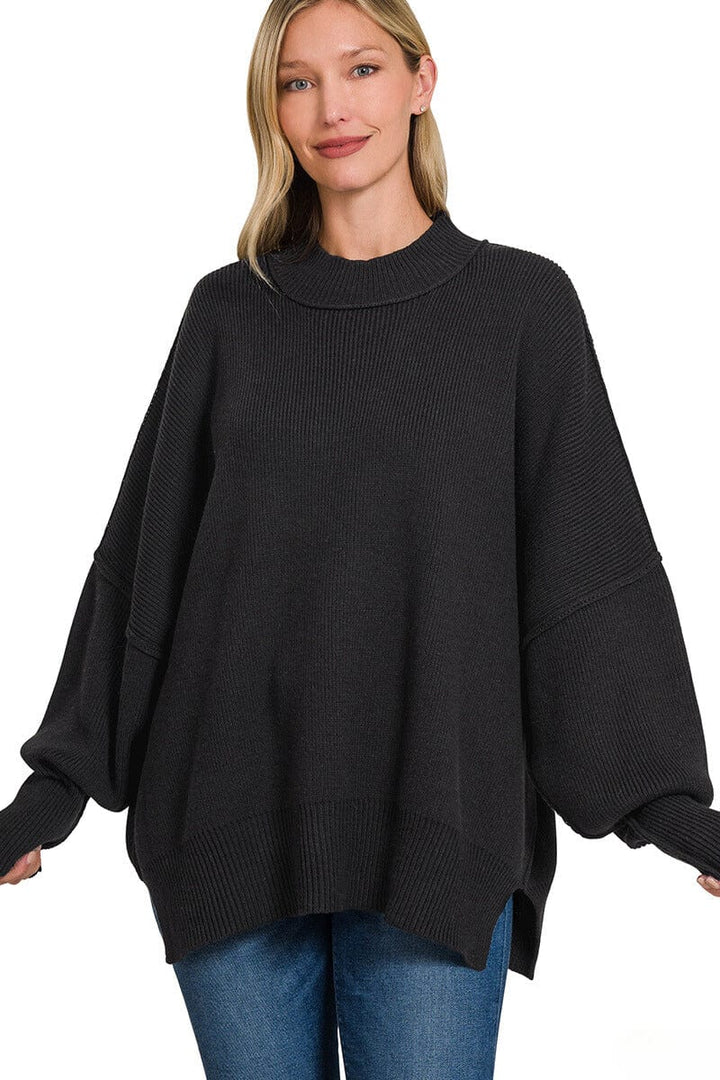 Zenana Side Slit Simple Oversized Sweater