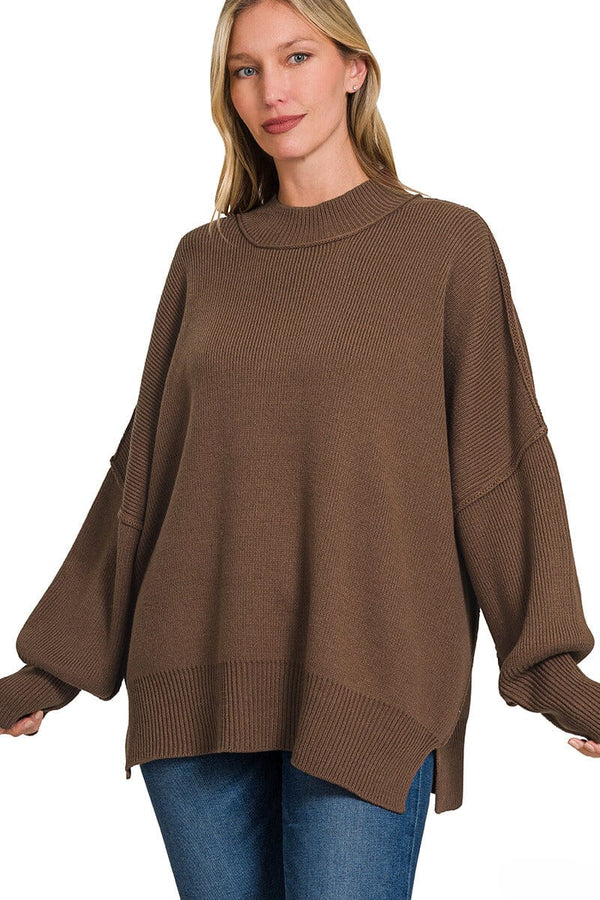 Zenana Side Slit Simple Oversized Sweater