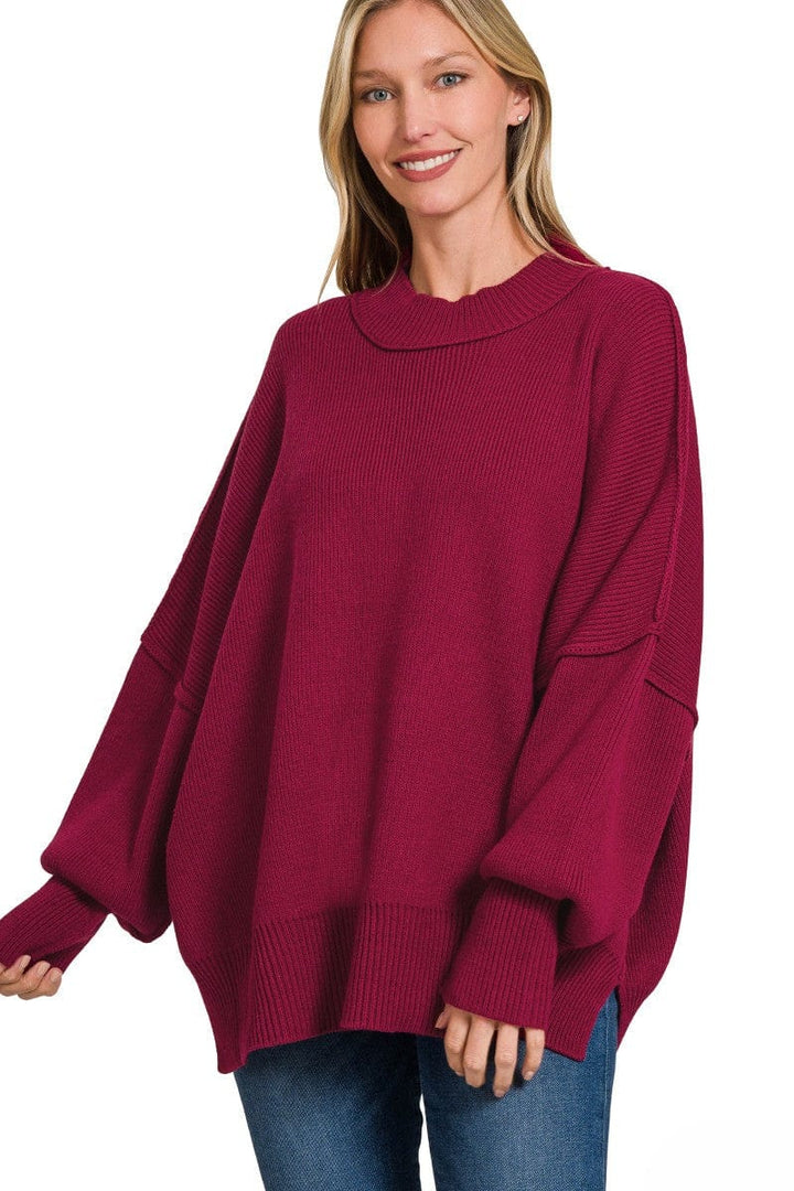 Zenana Side Slit Simple Oversized Sweater
