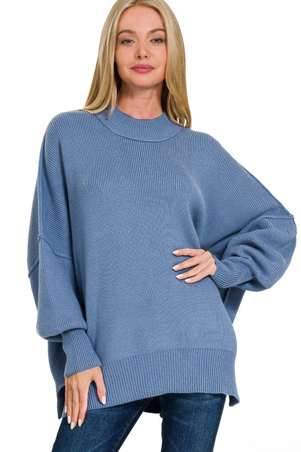 Zenana Side Slit Simple Oversized Sweater